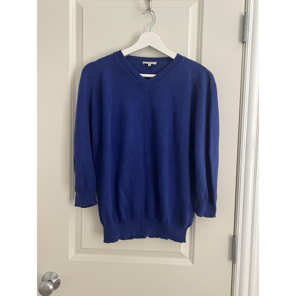 Lafayette 148 Lapis Blue Sweater Size S Rhinestone L Logo